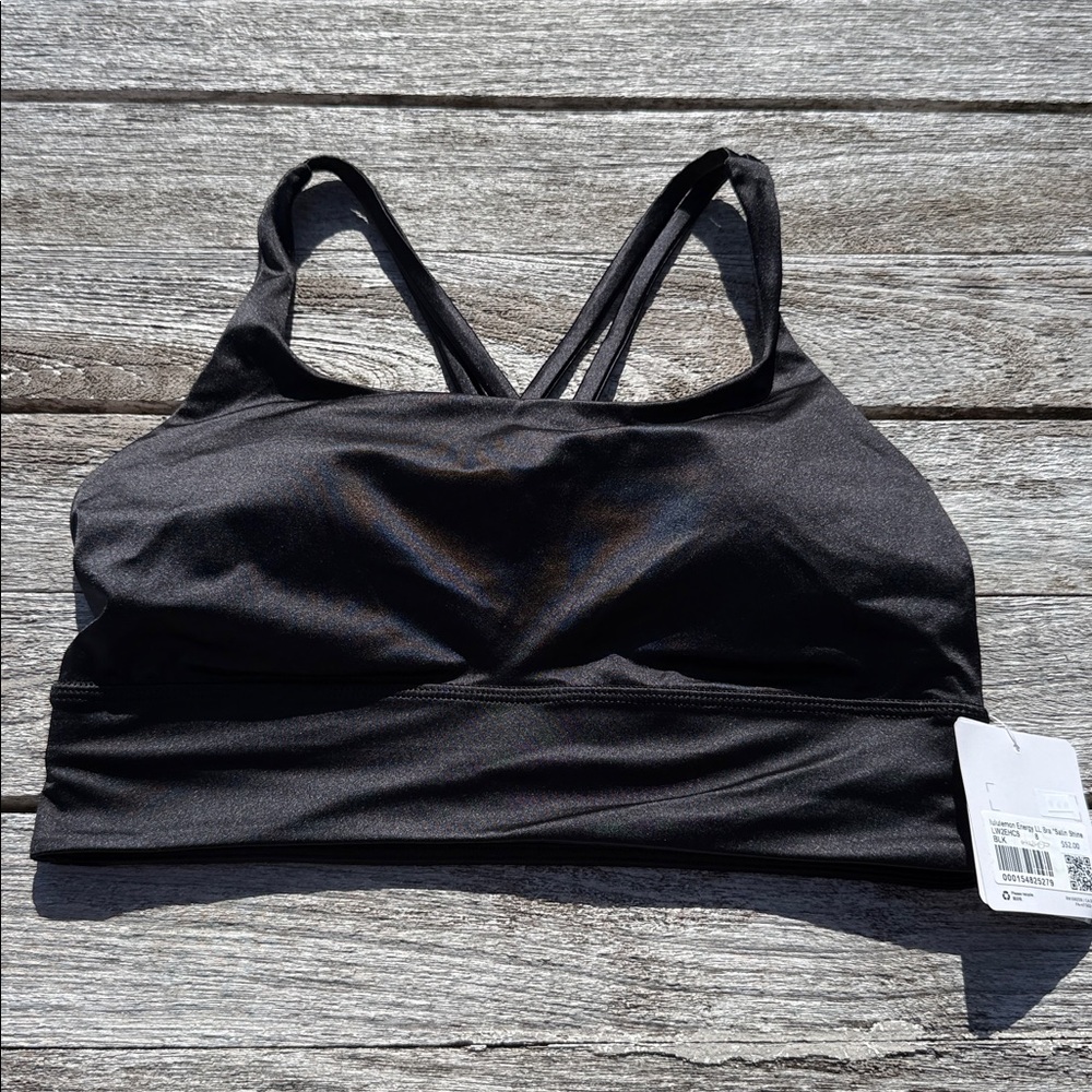Lululemon Energy Longline Bra B–D Cups Satin Shine Black‎ size 8 NWT